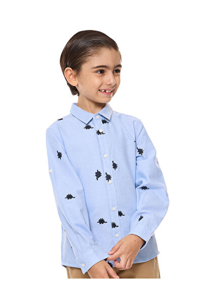R&B Embroidered Shirt with Classic Collar and Long Sleeves