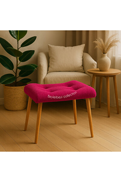 BEYLERBEYİ Makyaj masası pufu, fuşya peluş kumaş, ayak uzatmalık puf, dekoratif puf