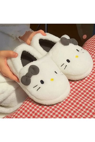 weywot Gray Hello Kitty Soft Furry Plush Slippers