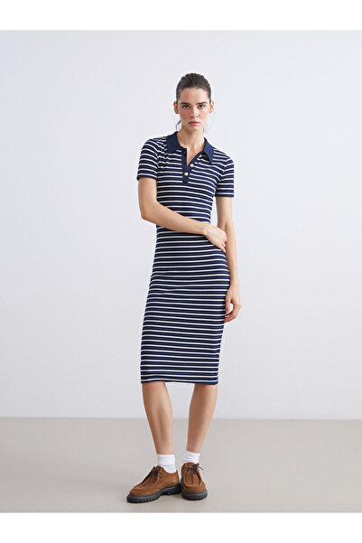 LC Waikiki Rmz Gi̇yi̇m Farkiyla Devrik Roba Collar Striped Dress