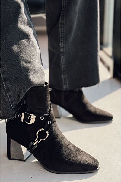 I Love Shoes Ednaw Süet Toka Detaylı Siyah Topuklu Bot