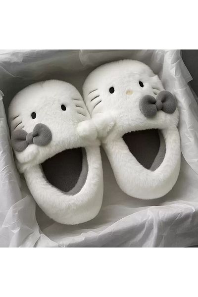 weywot Dark Gray Hello Kitty Soft Furry Plush Slippers