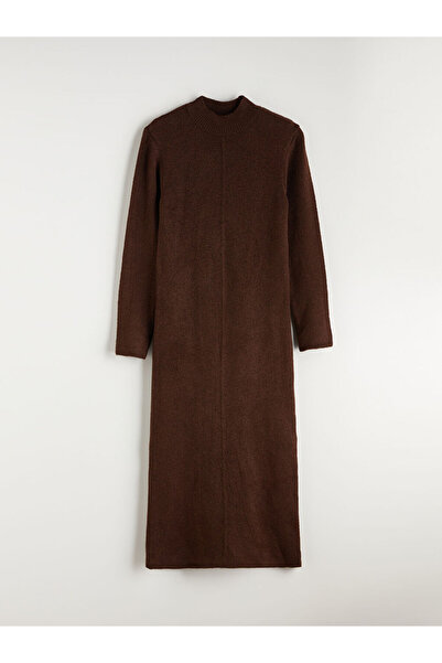 LC Waikiki Καφέ πλεκτό φόρεμα με λαιμόκοψη