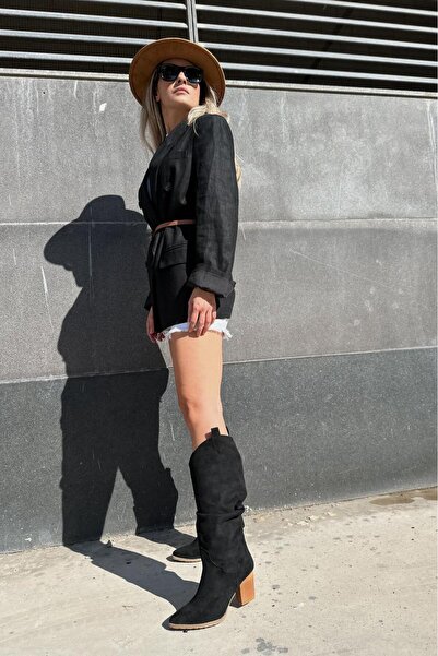 I Love Shoes Orsenas Süet Körüklü Kadın Kovboy Çizme Siyah