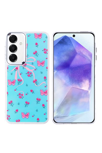 MRCİLETİSİM Samsung Galaxy A55 Case Turquoise Butterfly Pattern Cover Hadra