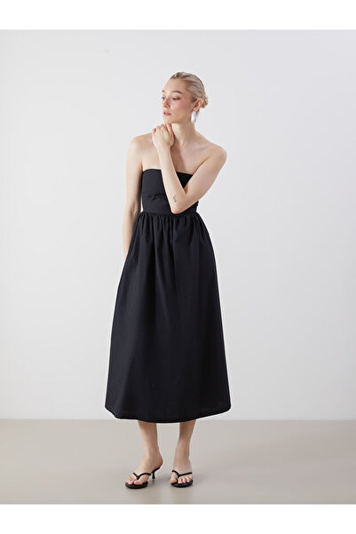 LC Waikiki فستان بوبلين بياقة مكشوفة الأكتاف وخصر مريح