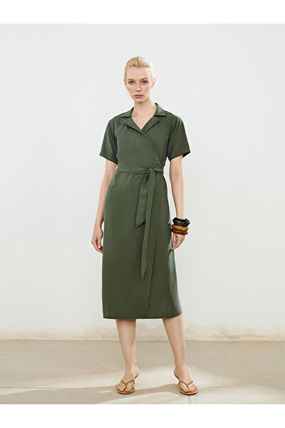 LC Waikiki Khaki Shirt Collar Belted Dress