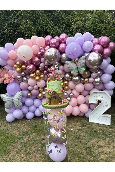 Çemrek Süs Parti مجموعة سلاسل بالونات كروم وردي ليلك وردي مكونة من 100 قطعة