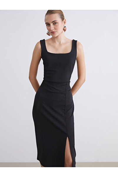 LC Waikiki Lcwaikiki classic black square neck bodycon dress