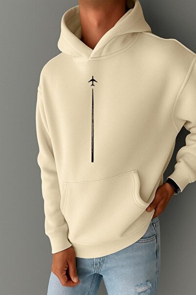 E-ROMA SWEATSHIRT CU 3 FIȘURI, BĂRATĂ, CU IMPRIMARE AVION