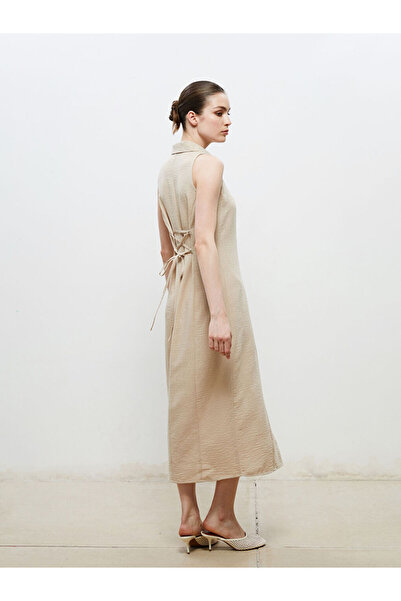 LC Waikiki New Season from Güli̇s Gi̇yi̇m Beige Textured Crepe Shirt Dress
