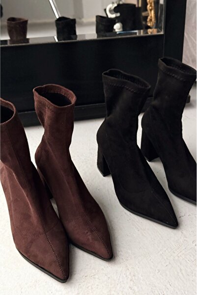 I Love Shoes Ardews Süet Topuklu Çorap Bot Siyah