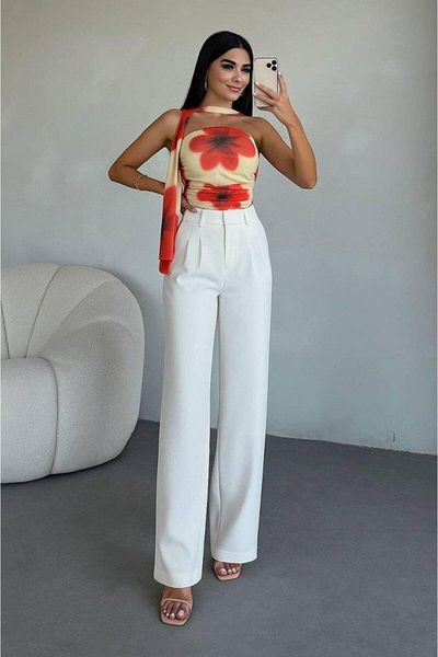 modamtn Women's High Waist Pleat Detail Wide Leg Trousers