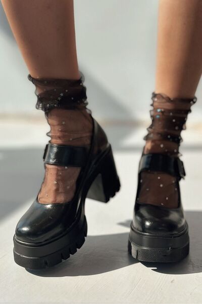 I Love Shoes Solea Дебел подметък с ток Mary Jane Черна матова кожа