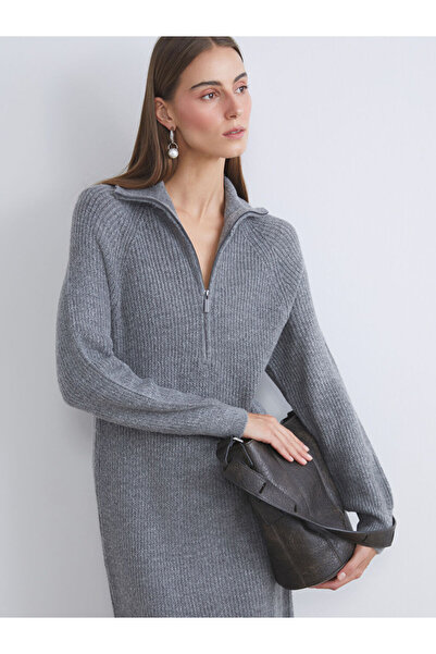 LC Waikiki Mg Trend'En Anthracite Mock Neck Knitwear Dress