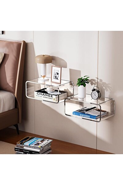 Slasa Acrylic Floating Nightstand – 41 × 24 × 17 cm Clear Wall-Mounted Bedside Shelf for Bedroom