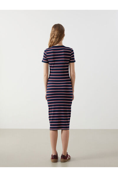 LC Waikiki Navy Blue Crew Neck Striped Dress