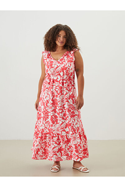 LC Waikiki Pink V-Neck Floral Dress