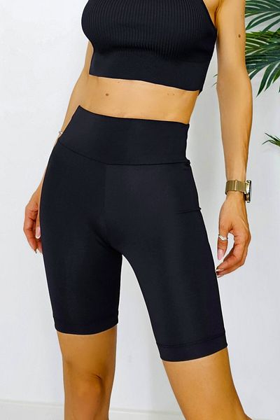 FashionForYou Shea short tights, with wide waistband and shiny look, Black, S