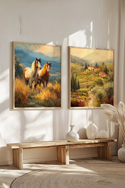 STARYUNA Set de picturi duble cu efect de pictură în ulei, cu cadru din lemn,...