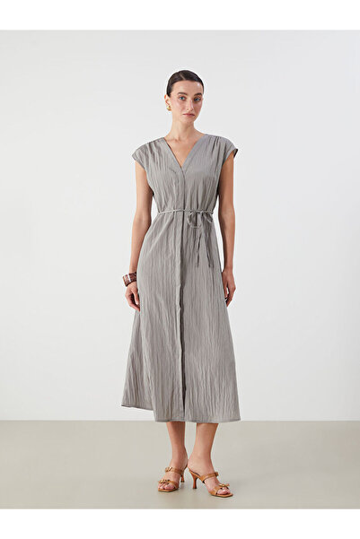 LC Waikiki New Season from Güli̇s Gi̇yi̇m Beige V-Neck Textured Dress