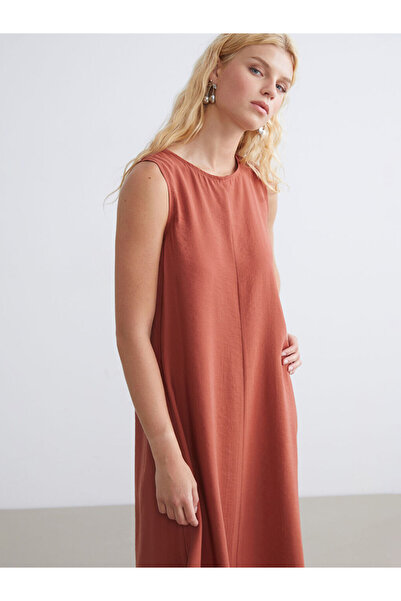 LC Waikiki Rochie portocalie cu decolteu tip crew, din amestec modal