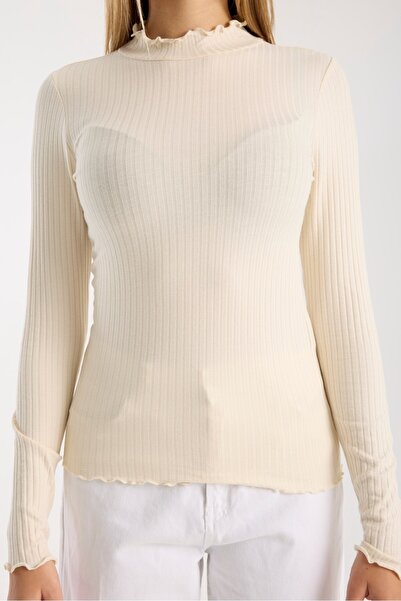 G-FOX Women's Long Sleeve Half Neck Ribbed Blouse – Stretchy and Comfortable 3005