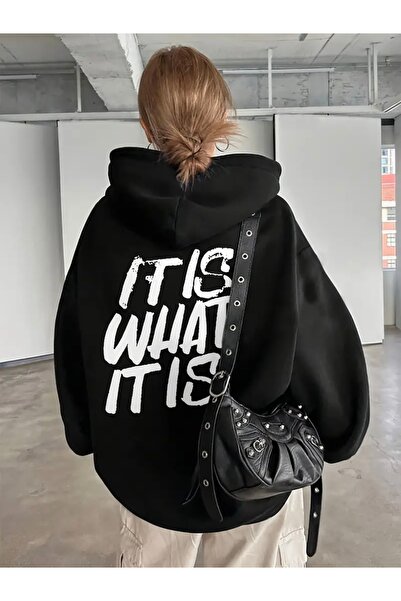 FUFLUNS إنها ما هي، سترة بقلنسوة كبيرة الحجم مطبوعة للجنسين