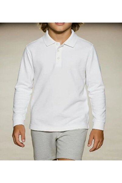 Nacar Unisex Çocuk Rahat Kalıp Uzun Kollu Polo Yaka Penye Lakost T-shirt