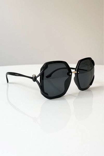 LAALUNA Oversized Black Square Sunglasses with Dark Lenses and Gold Detailing