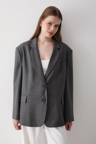 JASTE Women's Anthracite Button Detailed Oversize Blazer Jacket