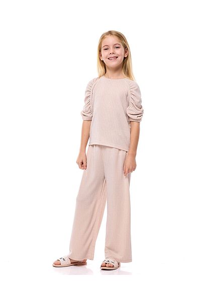 R&B Textured Clothing Set with Crew Neck and Ruched Sleeves