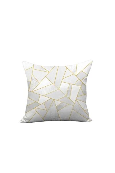 Generic غطاء وسادة من القماش الناعم المبطن بخطوط مطبوعة من هالامودو، أبيض/ذهب...