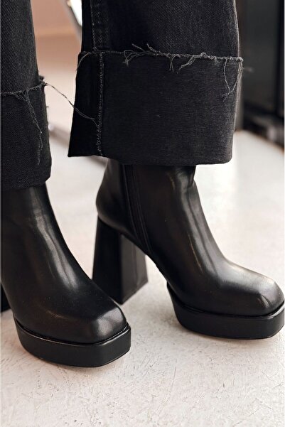 I Love Shoes Rivoks Mat Deri Platform Topuklu Bot Siyah