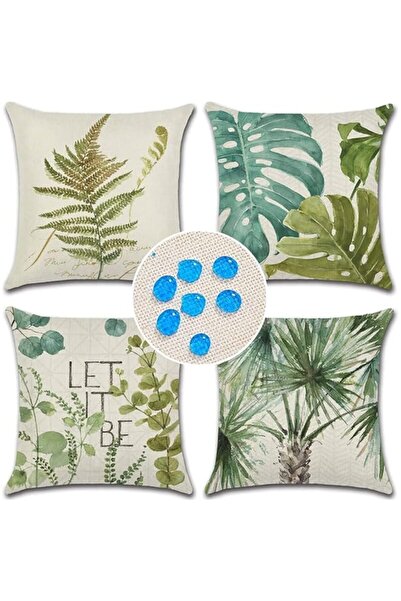 Generic مجموعة أغطية وسائد YHRY بنقشة أوراق خضراء، مكونة من 4 قطع، بتصميم بوه...