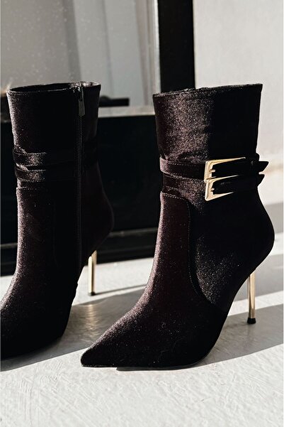 I Love Shoes Cizme cu toc pentru femei Calindo, negre, cu cataramă din catifea