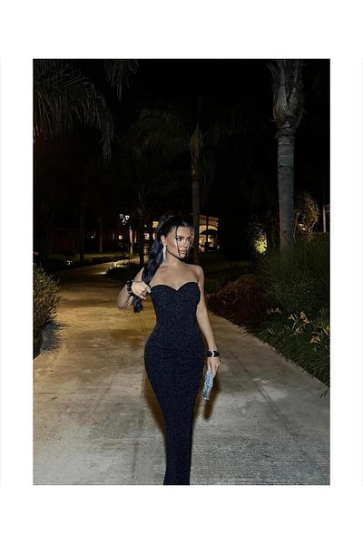 Eyyo Sparkling black dress with knotted detail - L