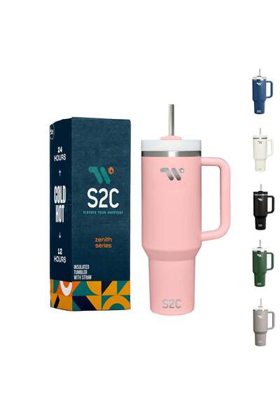 Generic S2C 40oz Stainless Steel Tumbler with Handle & Straw – Double Wall Va...