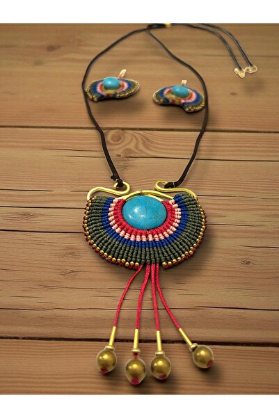 Bo Takı ve Aksesuar El yapımı dığal taşlı kolye ve küpe set