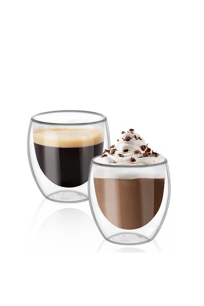 Generic Glass Coffee Cups 250ml Double Wall Coffee Mugs for Latte Cappuccino ...