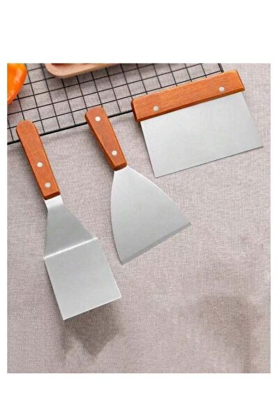 Smart Kitchen 3 ملاعق من الفولاذ المقاوم للصدأ بمقبض خشبي للخبز والتقطيع