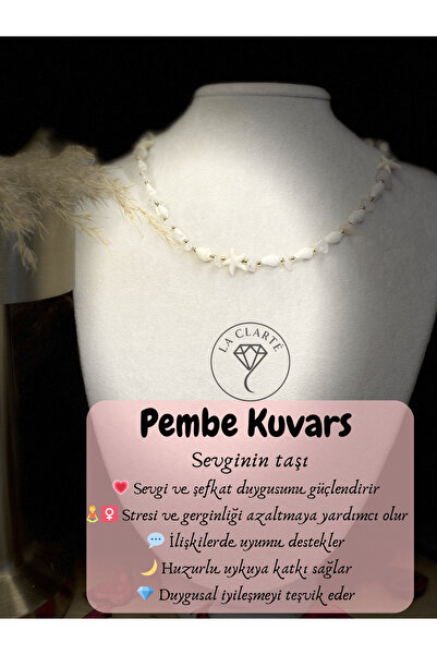 La Clarte Kadın Pembe Kuvars Taş Detaylı Kolye