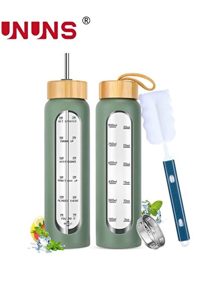 Generic 1L Motivational Glass Water Bottle with Time Marker & Silicone Sleeve...
