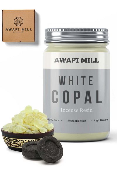 Generic Awafi Mill White Copal Premium Incense Resin | Fresh Citrus, Mint and Forest Aroma with Charcoal Ta