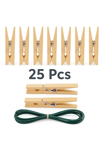 Metler 25 قطعة من مشابك الغسيل الخشبية + 10 متر من حبل الغسيل الفولاذي |   ال...