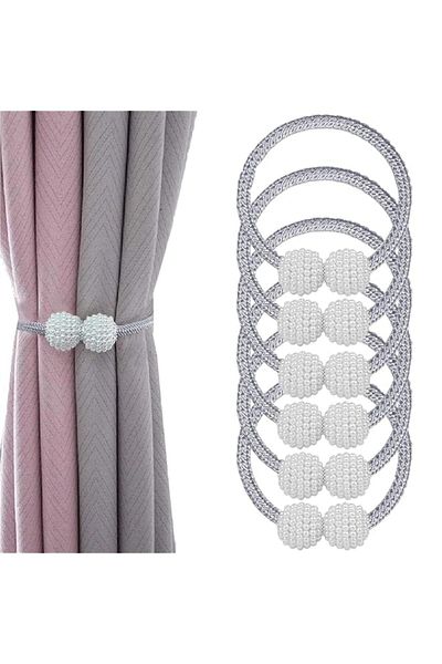 Generic Magnetic Curtain Tiebacks, 6 Pcs Curtain Tie Backs Modern Pearl Drapes Clips Rope Holdbacks for Hom