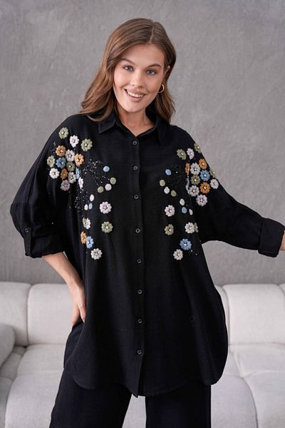 MVStore Women's Embroidery Embroidered Linen Comfortable Fit Shirt