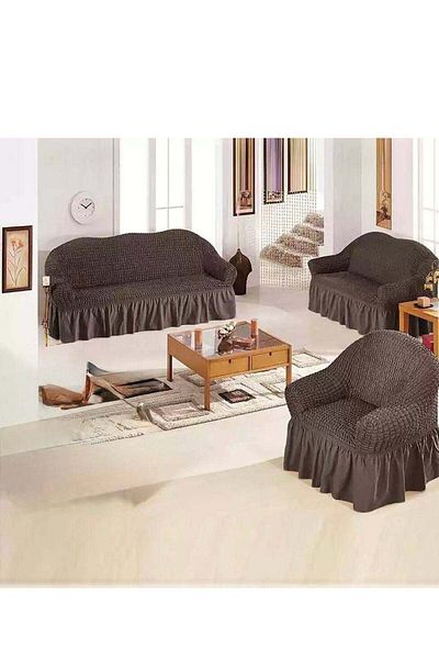 Generic BAIG Premium Stretch Cotton Sofa Cover Set (3+2+1 Seater) â€“ Universal Fit with Skirted Design â€“