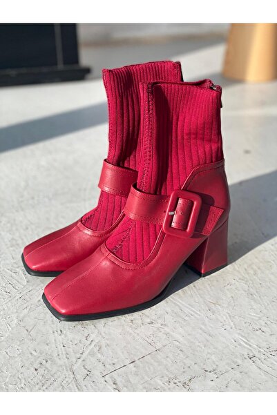 I Love Shoes Clyra Mat Deri Triko Bordo Kadın Streç Bot