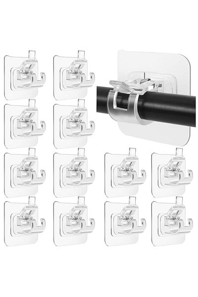 Generic Sagreeny 12PCS Curtain Rod Bracket No Drilling Universal Self-Adhesive Wall Mount Curtain Rod Holde